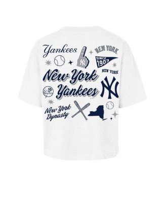Women's White New York Yankees Collage Script Reed City T-Shirt