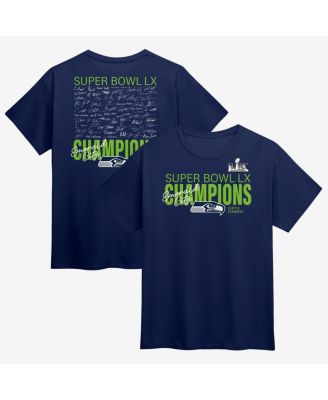 Men's College Navy Seattle Seahawks Super Bowl LX Champions Big & Tall Autograph Signing Roster T-Shirt