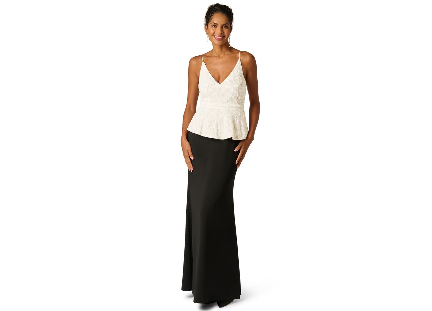Women's Bead Detail V-Neck Peplum Maxi Dress