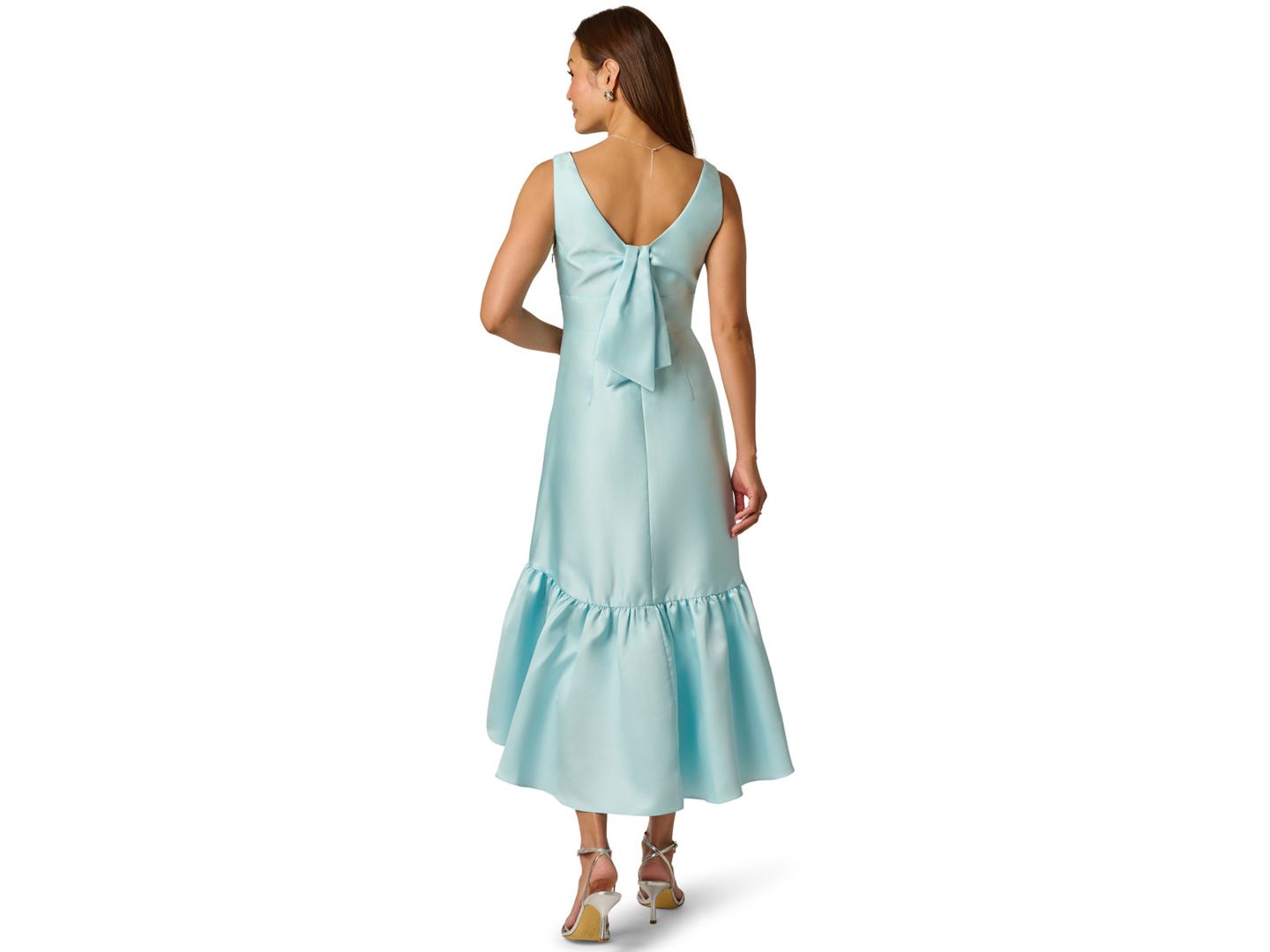 Женское платье Adrianna Papell Tie Mikado V-Neck Midi, цвет: Прозрачный небесно-голубой — фото 4
