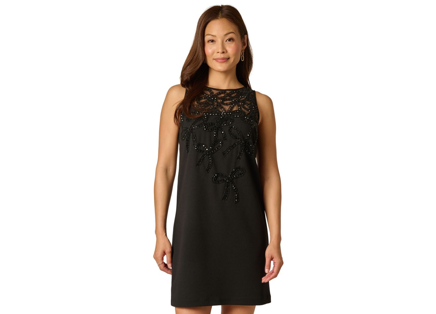 Women's Bow Bead Boat Neck Crepe Dress