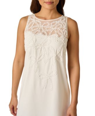 Women's Bow Bead Boat Neck Crepe Dress