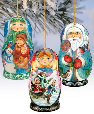 Winter Play Dolls Wooden Ornaments, Set of 3