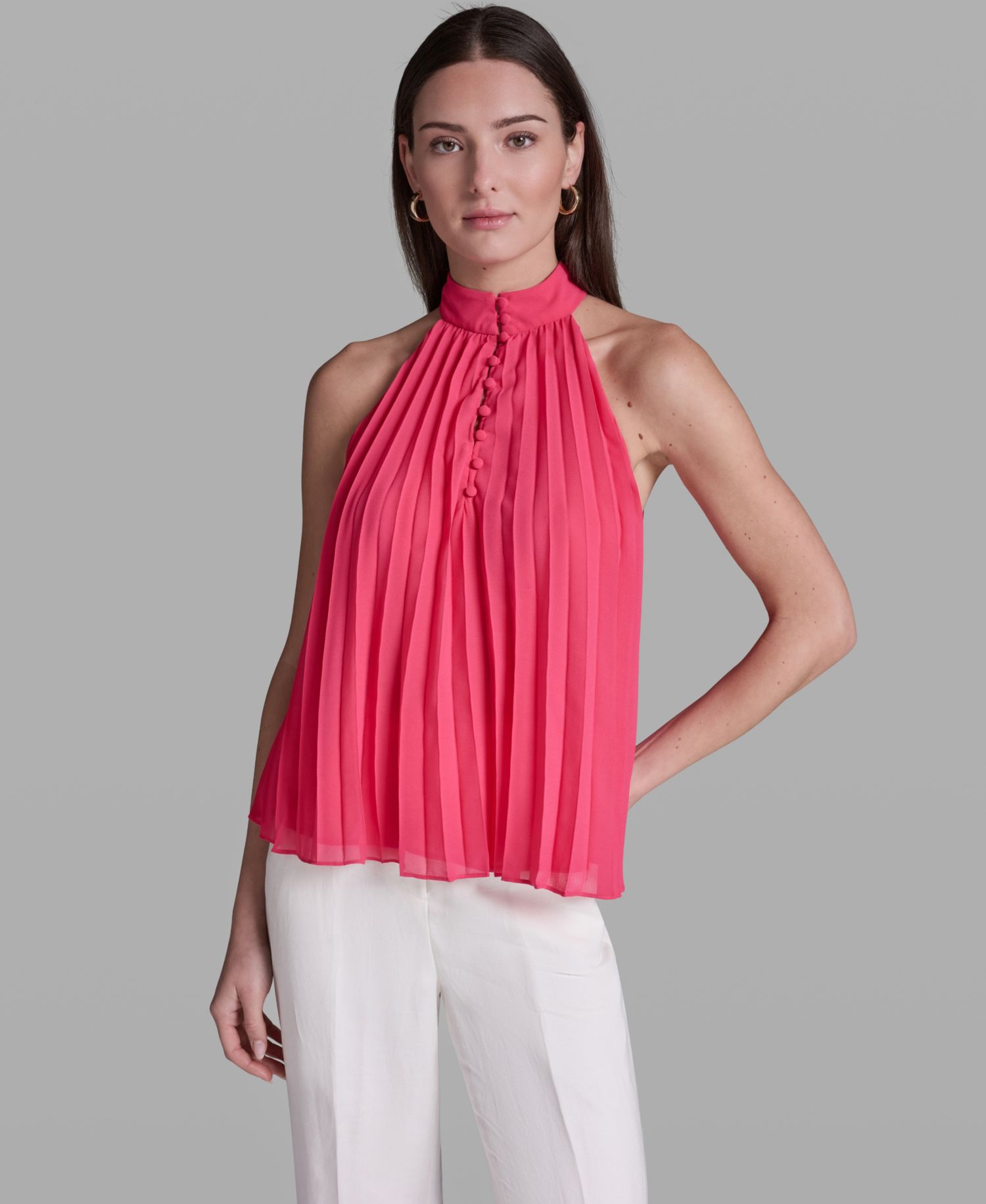 Women's Pleated Halter Neck Sleeveless Top