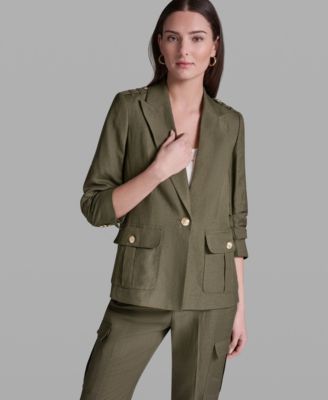 Women's Scrunch Sleeve Peak Lapel Collar Jacket