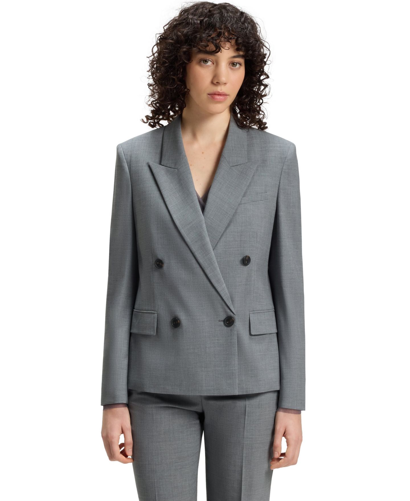 Женский пиджак Hugo Boss BOSS by Mélange Virgin Wool Double-Breasted Blazer, цвет: Тёмный серый — фото 8