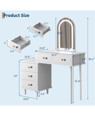 Modern Wood Makeup Vanity Desk with Adjustable Lighted Mirror, Drawers and Cabinet