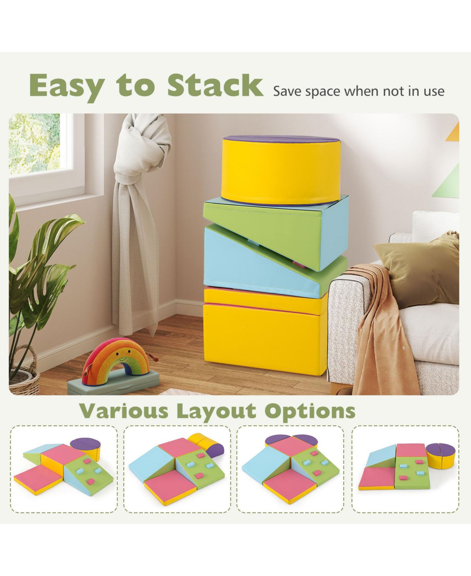 6-Piece Toddler Soft Play Set with Climbing Triangle & Ramp