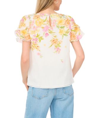 Women's Crew Neck Tulip-Sleeve Blouse