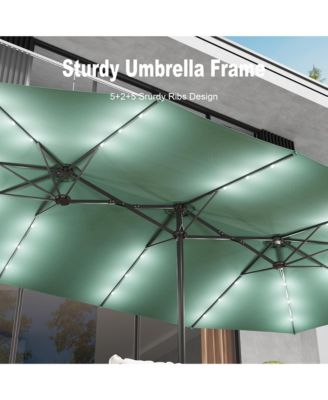 15 ft. Double Sided Umbrella Outdoor Patio Umbrella with 36 LED Solar Lights, Base and Sand Bag