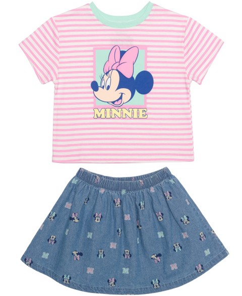 Disney Girls' 2T-6X Minnie Mouse Stripe T-Shirt and Skirt, 2-Piece Set