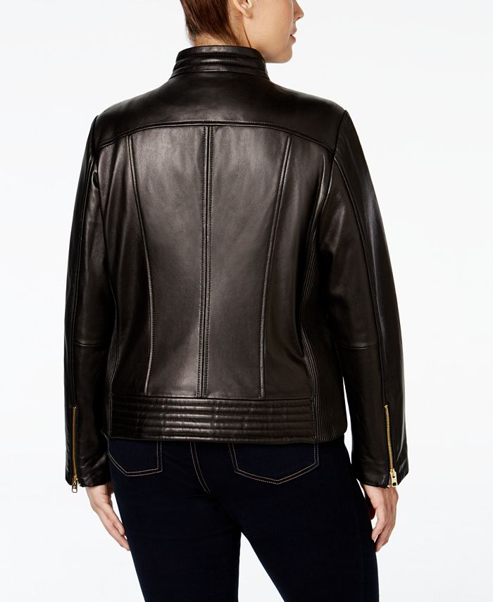 Michael Kors Plus Size Leather Bomber Jacket - Macy's