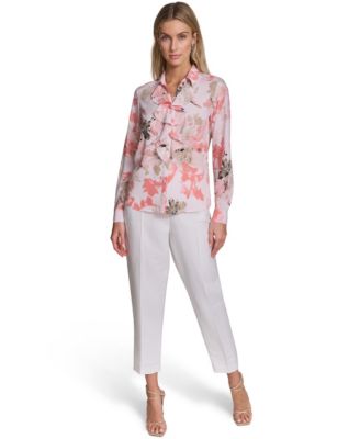 Petite Floral-Print Long-Sleeve Blouse