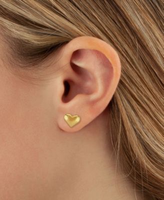Puffed Heart Stud Earrings Set in 14k Yellow Gold (8mm)