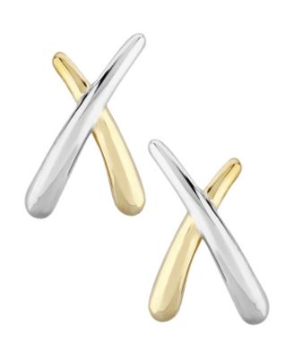 Small "X" Stud Earrings Set in 14k Two-Tone Gold (Also available in 14k Yellow Gold)