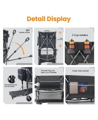 Heavy Duty Double-Layer Wagon -  Collapsible Wagons Carts with All-Terrain Wheels, Brakes, 560LBS Capacity for Camping, Transport
