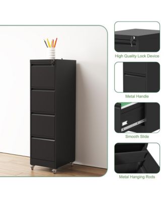 4 Drawer Locking Vertical File Cabinet on Wheels - for Home Office Organizer, Heavy-Duty Filing Storage Cabinet for Letters/Legal/A4