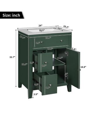 Bathroom Vanity with Ceramic Basin, Modern Cabinet with 2 Drawers, Soft-Closing Door & Adjustable Shelf for Small Bathrooms