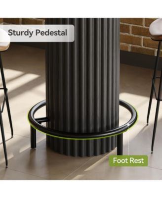 39.4" H Round Bar Table with Metal Footrest, Wooden Bistro Pub Table, Small High Top Pub Cocktail Tables