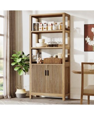 70.9'' Tall Wooden Bookshelf - Stylish Bookcase with Storage Cabinet and Doors
