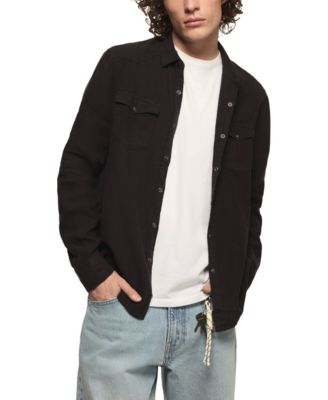 Men's Spread Collar Western Linen Button Down Shirt