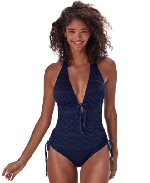 Женские купальники LASCANA Women's Plunge Crochet One Piece Swimsuit Bra Sizing