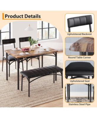 4-Piece Rectangular Wood Dining Table Set with 2 Chairs and Upholstered Bench.