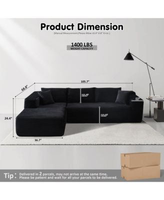 104" No Assembly Required Cloud Sectional Sofa, L-Shape Couch Chaise Lounge with Deep Seat and Wide Armrest for Living Room Bedroom