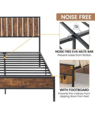 Rustic Full Bed Frame With Headboard Metal Platform Farmhouse Heavy Duty No Box Spring Easy Storage