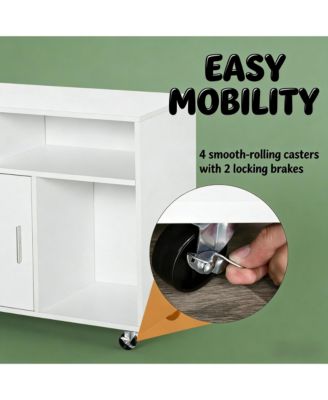 Mobile Storage Cabinet, Printer Stand Unit, Home Office Organizer with 3 Shelves, 2 Drawers and a Cabinet for Study Room