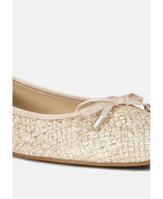 Womens Glitter Faux Leather Flat Ballerinas