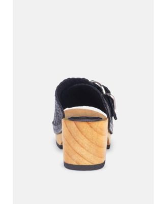 Womens Yoruba Braided Leather Buckled Slide Clogs