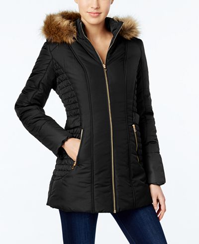 Celebrity Pink Faux-Fur-Trim Hooded Puffer Coat