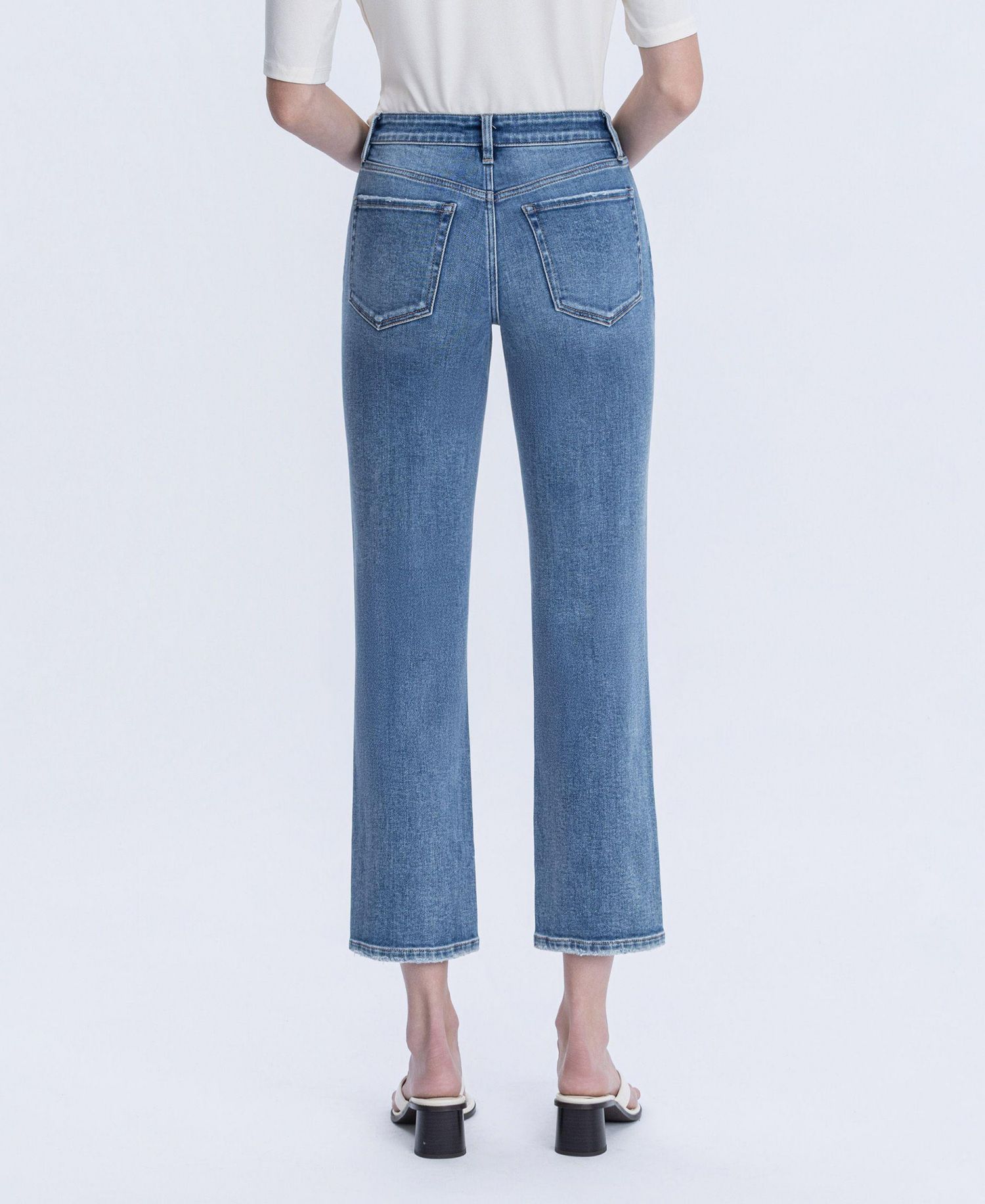 Women's High Rise Distressed Ankle Straight Jeans