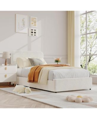 Bed Frame with Headboard, Boucle Upholstered Bed Frame with 2 Storage Drawers, Modern Platform Bedframe, Sturdy Wood Slats Support, No Box