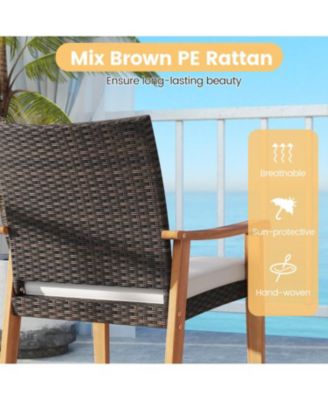 Patio PE Wicker 3-Piece Bistro Set with Acacia Wood Table