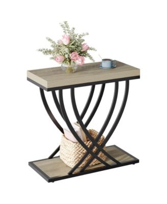 Side Table Set of 2, 2-Tier Narrow End Table for Living Room, Industrial Nightstand with Metal Frame, Small Bedside Tables