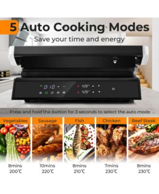 Electric Panini Press Grill Sandwich Maker with LED Display and Removable Drip Tray