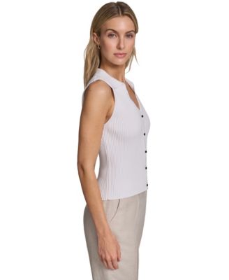 Women's Sleeveless Button-Front Collared Sweater