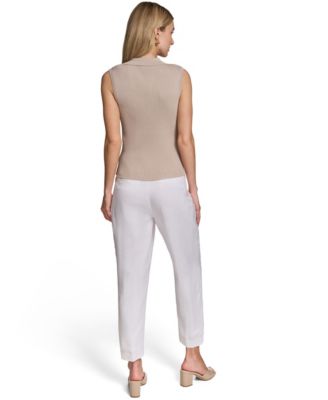 Women's Sleeveless Button-Front Collared Sweater