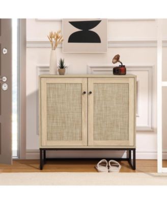 Set of 2 Storage Cabinet with Rattan Doors, Rattan Cabinet Sideboard Buffet Cabinet Console Table for Living Room, Entryway, Kitchen
