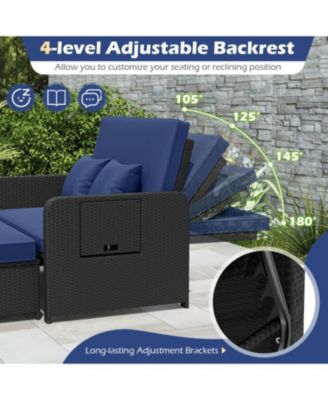 Outdoor Wicker Daybed with Adjustable Backrest and Storage Ottoman