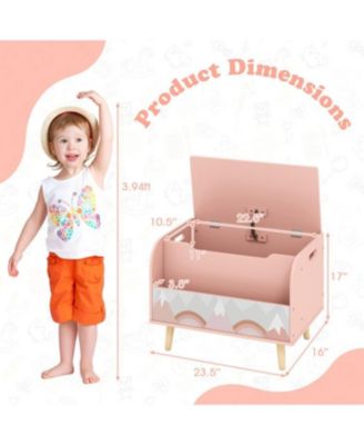 Kids Wooden Toy Box with Front Bookshelf and Solid Wood Legs