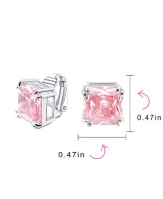 12MM Princess Cut Cubic Zirconia CZ Solitaire Statement Clip On Stud Earrings Non Pierced
