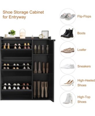 Cabinet with 3 Flip Drawers and Side Door Hidden Shoe Organizer with Adjustable Shelves Freestanding Wooden Shoe Cabinet.