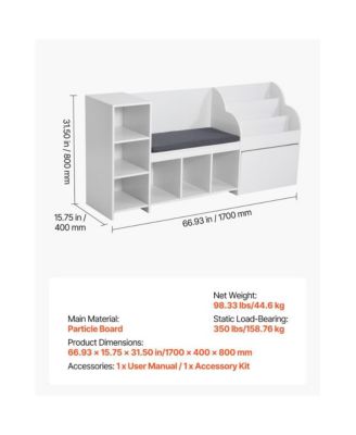 Wooden Kids Storage Bench with Bookshelf and Toy Box