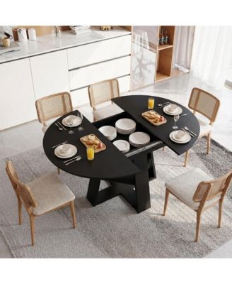 Extendable Round Dining Table for 4-8 People with Storage Shelf