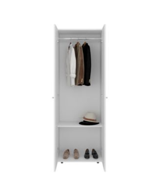 Home 2 Doors Closet System Armoire with Hanging Rod and Storage Shelf Modern Organizer for Bedroom