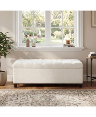 Ottoman Bench with Storage - Boucle Upholstered Ottoman, End of Bed Bench with Wood Legs for Bedroom, Entryway, Window