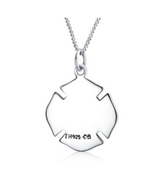 Symbol Firefighter Fire Dept Shield Medallion Pendant Necklace .925 Sterling Silver